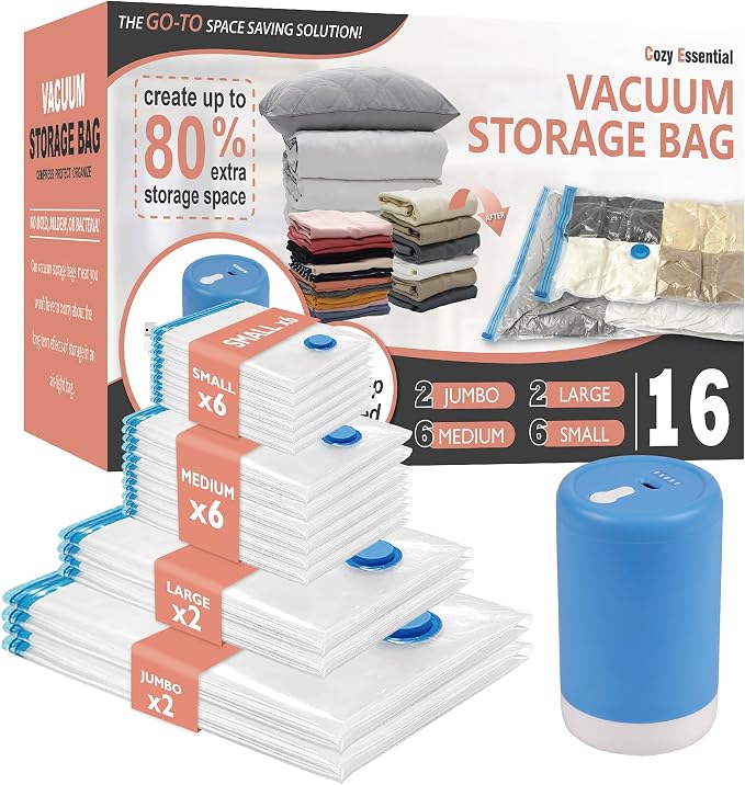 Cozy Essential 16 Pack Vacuum Storage Bags by CozyEssential