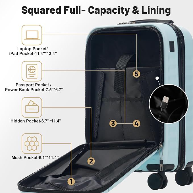 Merax Luggage Sets Front Opening, 2 Piece Hardshell Suitcase - Image 3