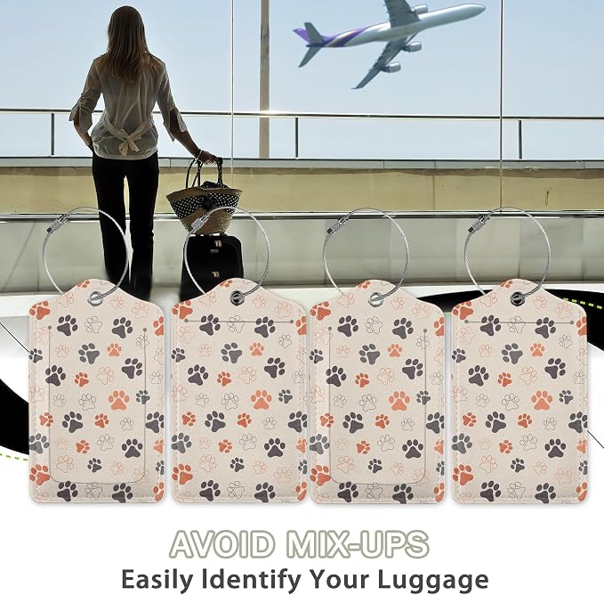 2 Pack Luggage Tags for Suitcase, Dog Cat Paws Leather Luggage Tag Bag Tags - Image 5