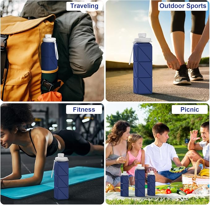 Collapsible Water Bottles 20.6oz Silicone Foldable Leakproof BPA Free Reusable - Image 7