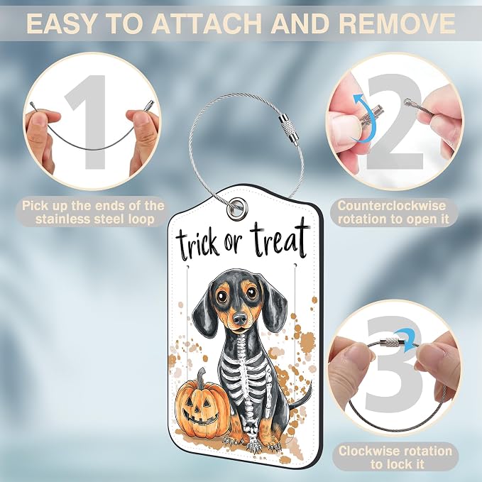 Halloween Funny Dachshund Dog and Pumpkin Set of 2 Luggage Tags - Image 4