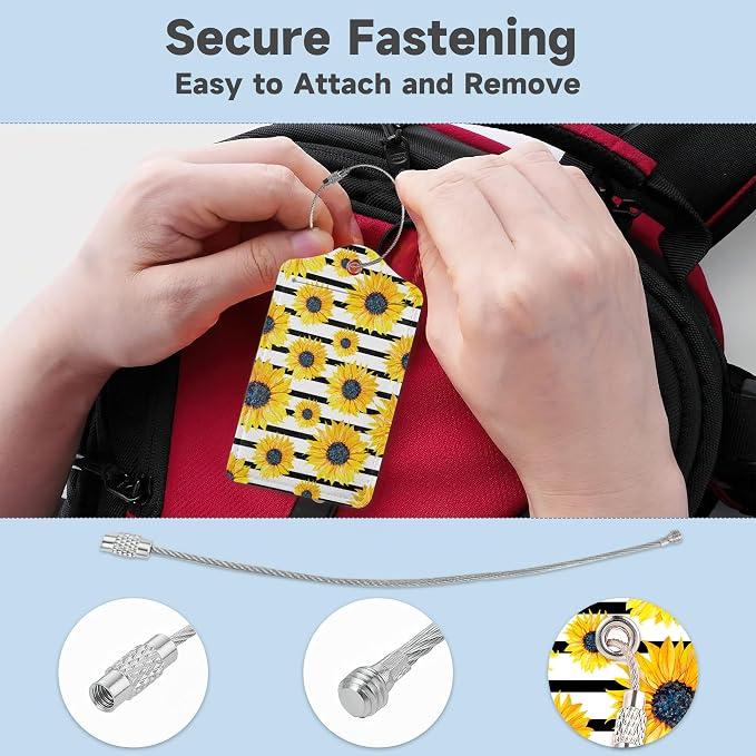 2 Pack Luggage Tag for Suitcase, Sunflowers Striped Leather Suitcase Tags - Image 3