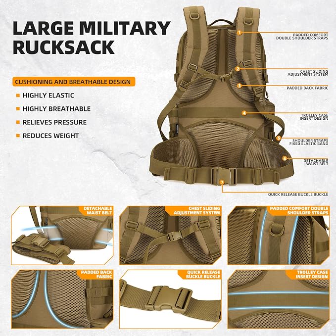 50L Military Tactical Backpack Hiking Waterproof Backpack Large Military Pack 3 - Image 5