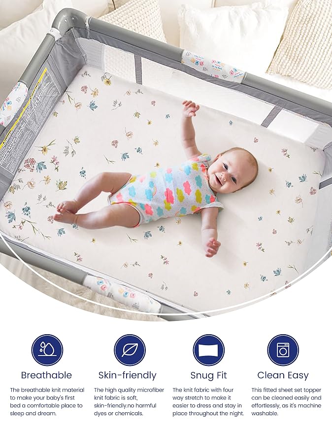 TotAha Premium Stretchy Pack N Play Playard Sheets | Mini Crib - Image 2