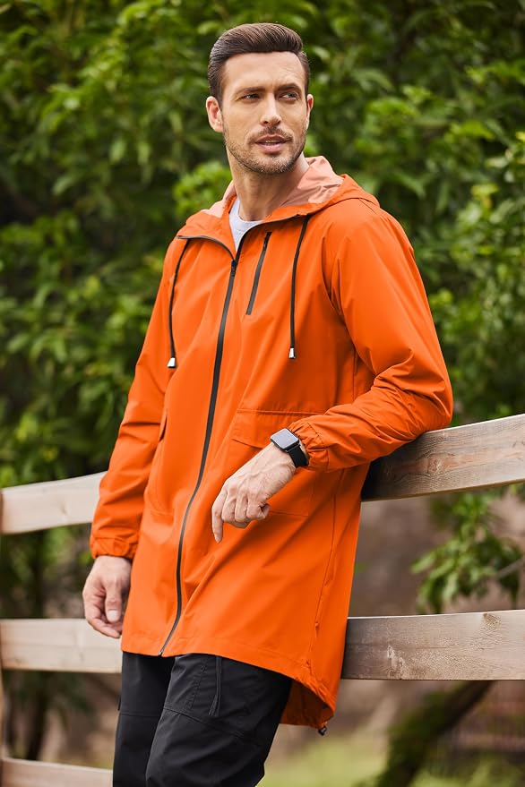 COOFANDY Men's Long Raincoat Ligtweight Rain Jacket Waterproof Outdoor Jackets - Image 2