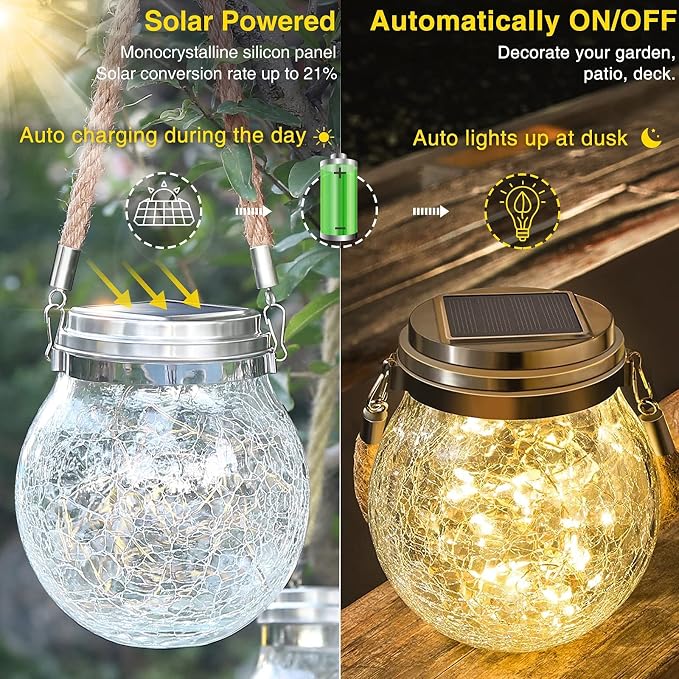 ROSHWEY Solar Lanterns Outdoor Waterproof, 4 Pack Garden Lights Outdoor Lantern - Image 5