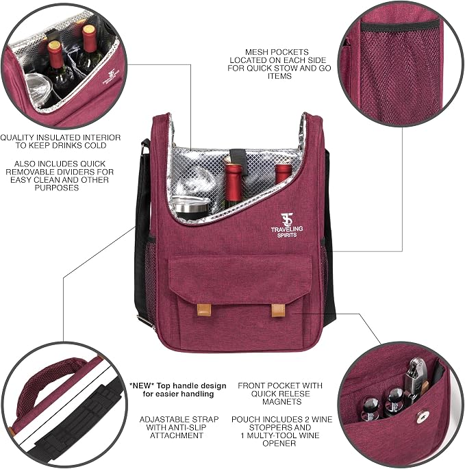 Insulated Red Wine Edition Carrier | 2-3 Bottle Travel Bag - Image 3