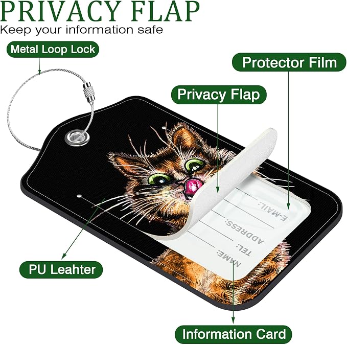 2 PCS Leather Luggage Tags for Suitcase Cute Cat Travel Luggage Tag - Image 3