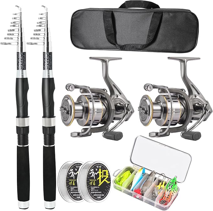 2PACK Fishing Pole Combo, Carbon Fiber Fishing Rod Spinning Reels Fishing by Unknown