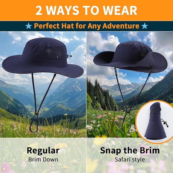 Home Prefer UPF50+ Mens Sun Hat Wide Brim Womens UV Protection Beach Bucket Hat - Image 2