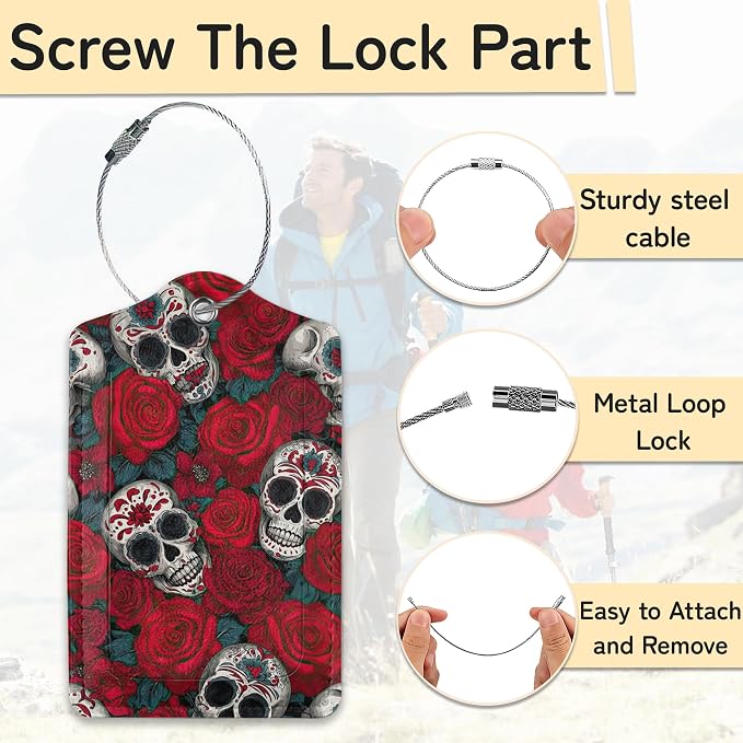 3 Pack PU Sugar Skull and Flowers Leahter Luggage Tag - Image 2