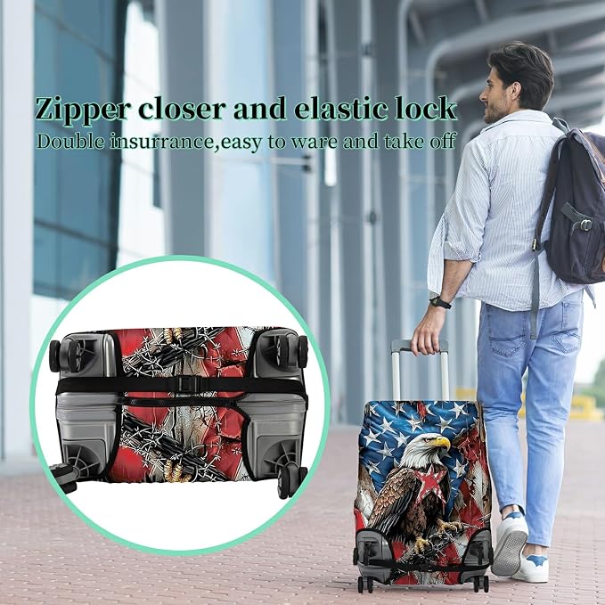 Luggage Cover + Tag, Eagle American Flag Travel Suitcase Protector - Image 5