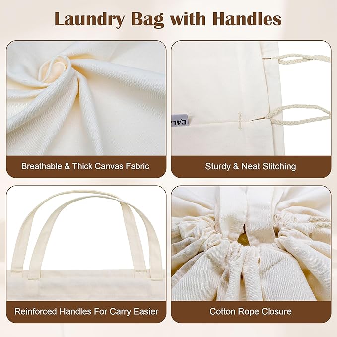 Canvas Laundry Bag 40in x 35in, Thick Cotton Laundry Bag - Image 3