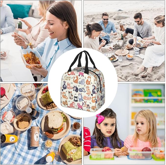 Cute Cat Lunch Box Kitten Lunch Bag Insulated Reusable Lunch Tote Bag Cooler - Image 5