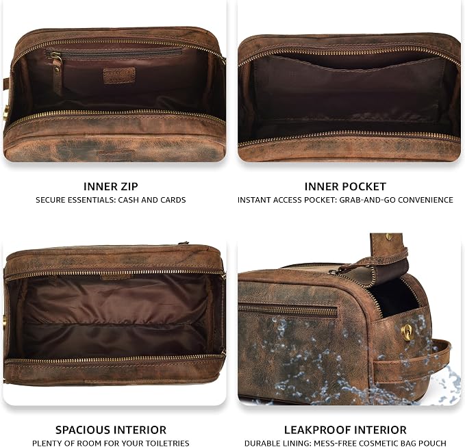 LEATHER VILLAGE Premium Leather Toiletry Travel Pouch - Image 3