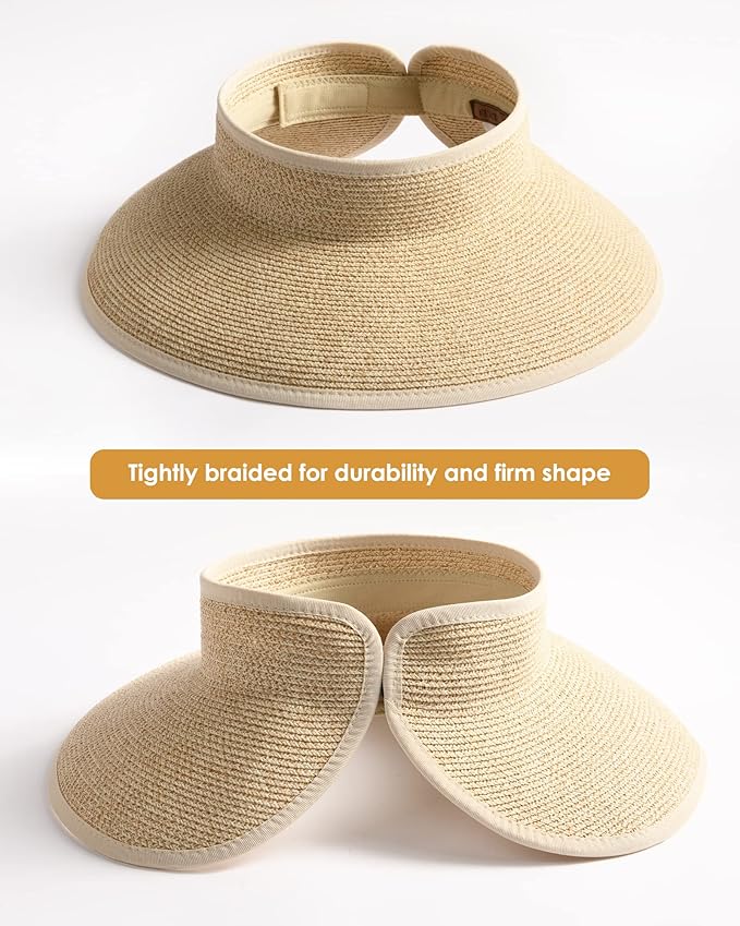 FURTALK Sun Hats for Women Wide Brim Beach Hat Straw Visor Ponytail Summer UV - Image 2