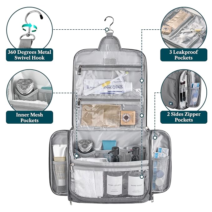 PAVILIA Large Hanging Toiletry Bag Travel Bag Women Men, Cosmetic Organizer - Image 3