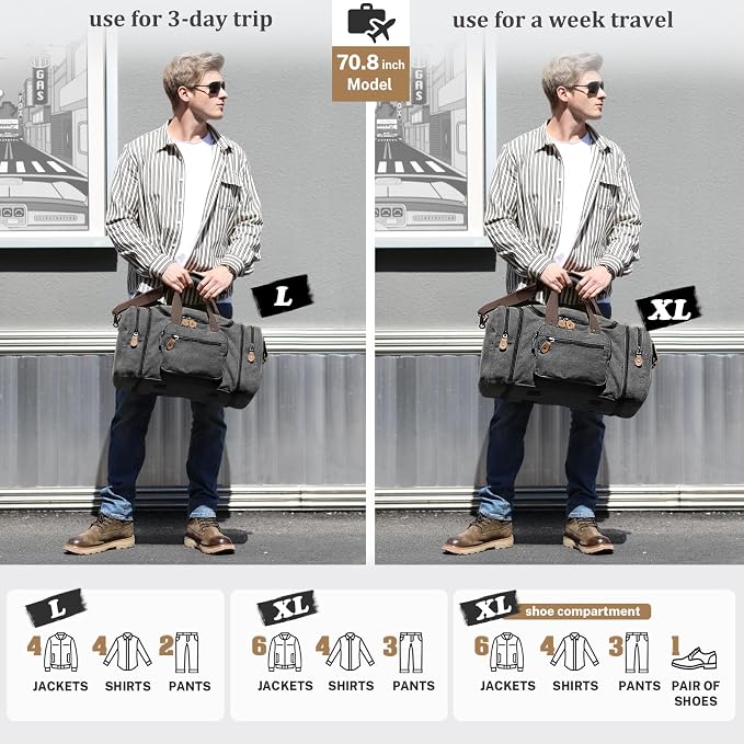 Gonex Canvas Duffle Bag 60L Travel Duffel Overnight Weekend Bag - Image 6