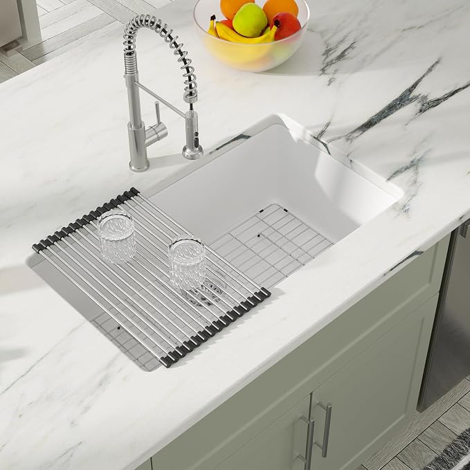 Dcolora 33" Quartz Granite Composite White Kitchen Sink Undermount Sink Deep - Image 3