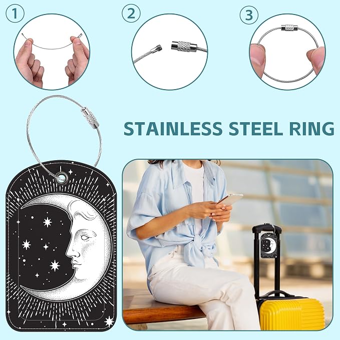 2 Pack Cute Luggage Tag for Suitcases Crescent Moon Leather Luggage Tags - Image 3