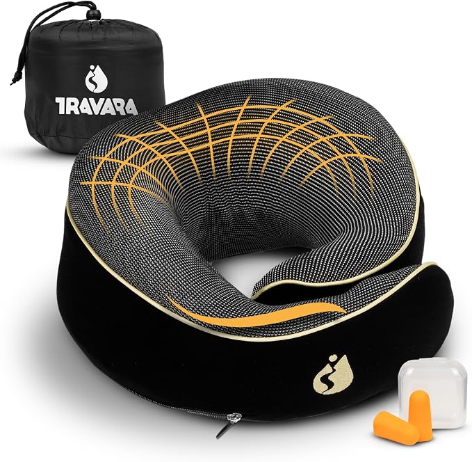 Travel Pillow - Airplane Neck Pillow - 100% Pure Memory Foam Flight Pillow by Welcomeonourtravelpage