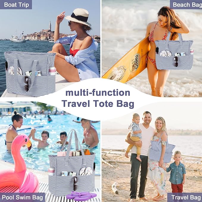 LEDAOU Large Beach Tote Bag Women Waterproof Sandproof Zipper Beach Tote Bag - Image 6