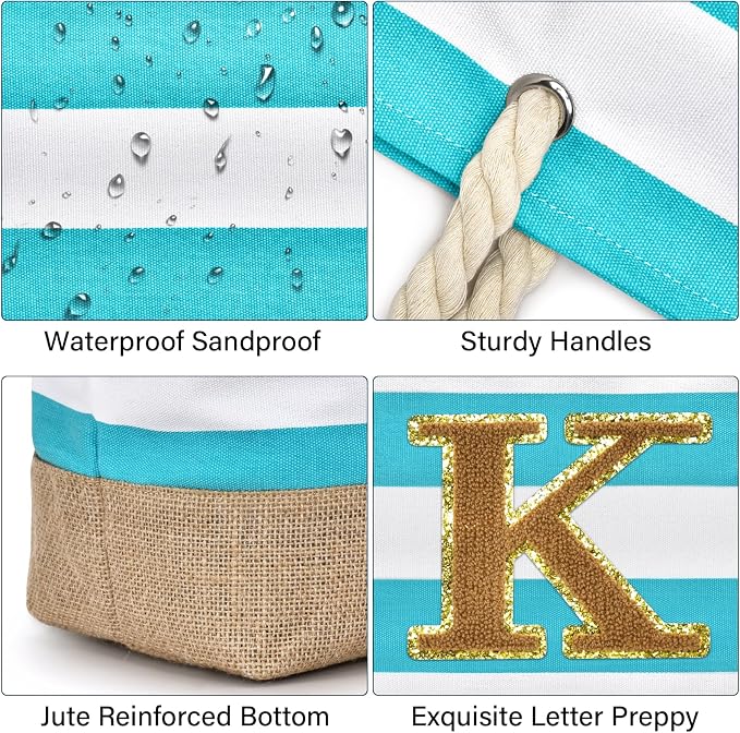Becokan Beach Bag Initial Beach Tote - Image 2