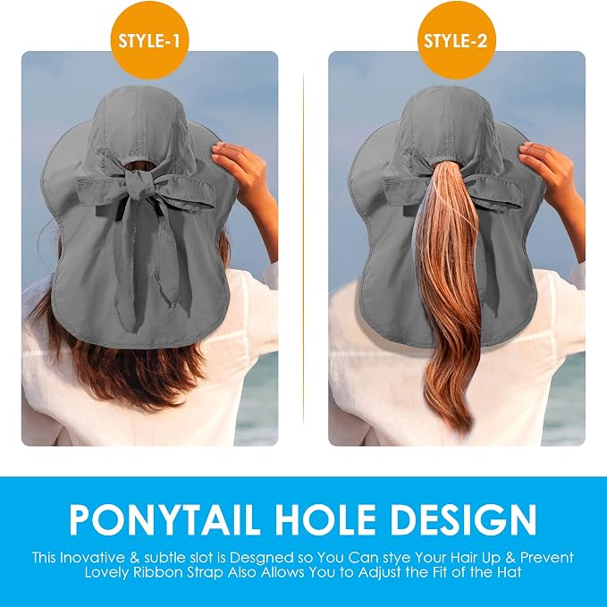 Womens Sun Hat UV Protection, Foldable Waterproof Wide Brim Bucket Hats - Image 5