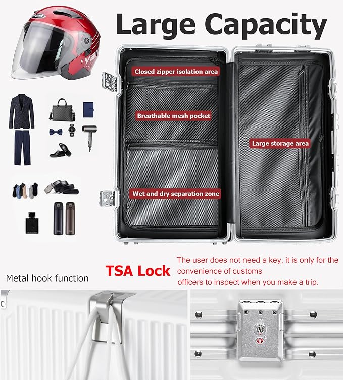 feilario 30in Super Large Captain Aluminum Frame Hardside Spinner Wheels Luggage - Image 3