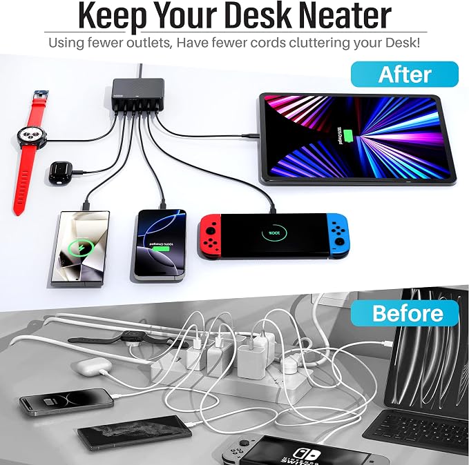 TT&C 100W USB-C Fast Charger, GaN III 6 Port PD+QC Multiport Charging Station - Image 3