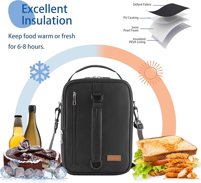 Expandable Lunch Bag for Men, Insulated Lunch Box, Portable Large Cooler Bag - Image 5