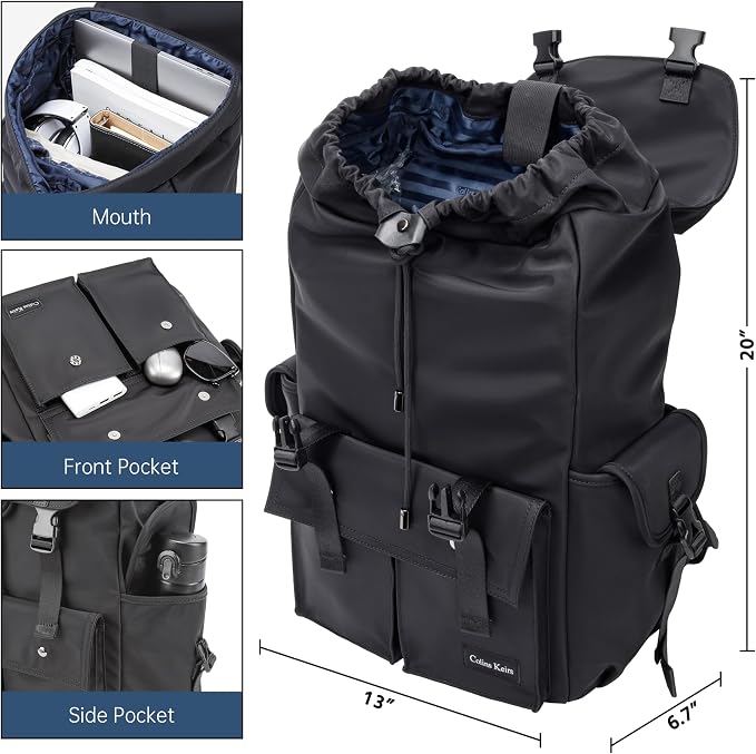 Black backpack for men, 16 inch laptop backpack - Image 2