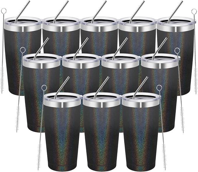 MEWAY 20oz Tumbler 12 Pack Double Wall Vacuum Insulated Travel Glitter Mug Bulk by MEWAY