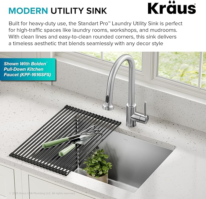 Kraus KHU101-24L Standart PRO 24-inch Undermount 16 Gauge Single Bowl Laundry - Image 5