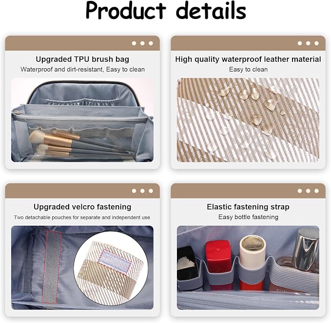 BOYATU Makeup Bag Travel Cosmetic Bag: 3 Pcs Set Portable Make up Bags - Image 4