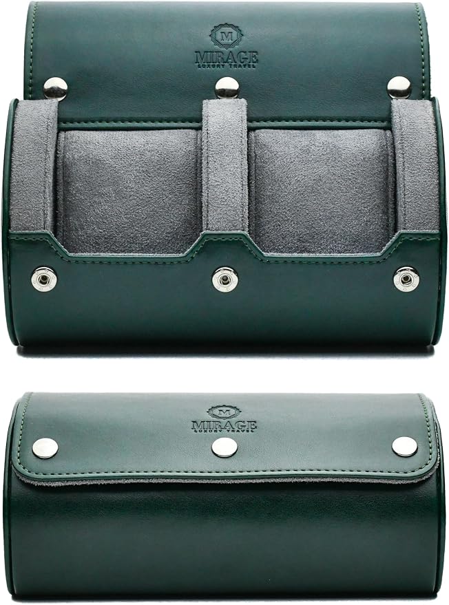 2 Watch Travel Case for Men- Watch Roll Holder and Display by MirageLuxuryTravel