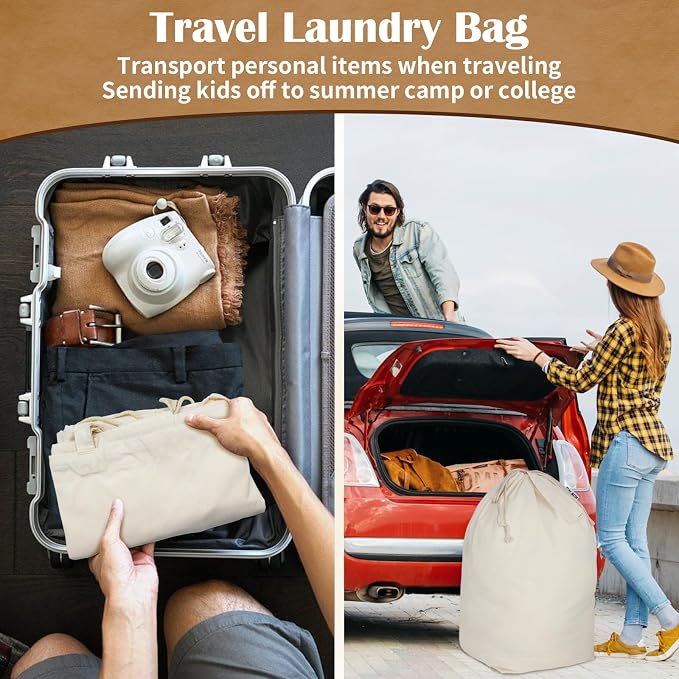 Canvas Laundry Bags with Handles & Square Base13.8"x 13.8", Large Heavy Duty - Image 4
