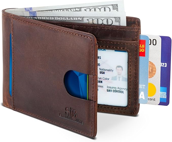 SERMAN BRANDS RFID Blocking Slim Bifold Genuine Leather Thin Minimalist Front by SERMANBRANDS