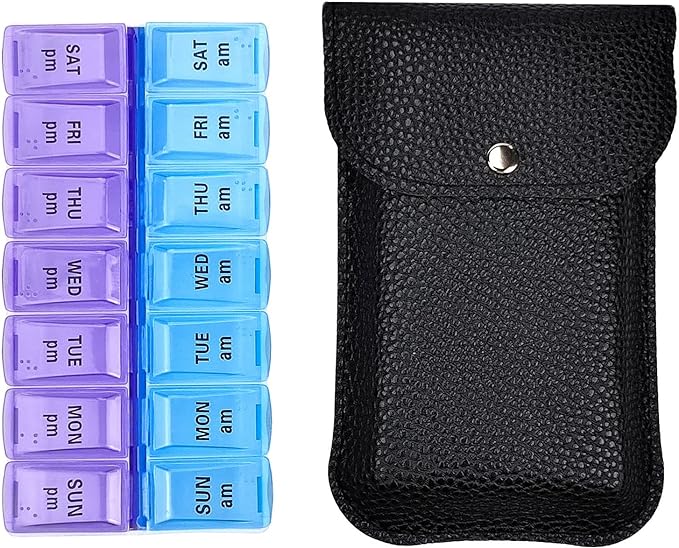 VOFOON Travel Pill Organizer 2 Times a Day, Large AM PM Pill Organizer 7 Day by VOFOON