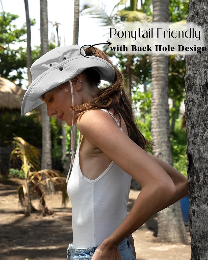 FURTALK Sun Hats for Women Ponytail UPF 50+ Beach Summer Hat Wide Brim Packable - Image 5