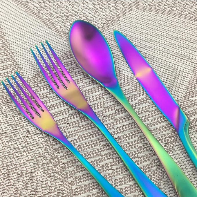 Rainbow Silverware Set, 24-Piece Stainless Steel Flatware Set Service - Image 2