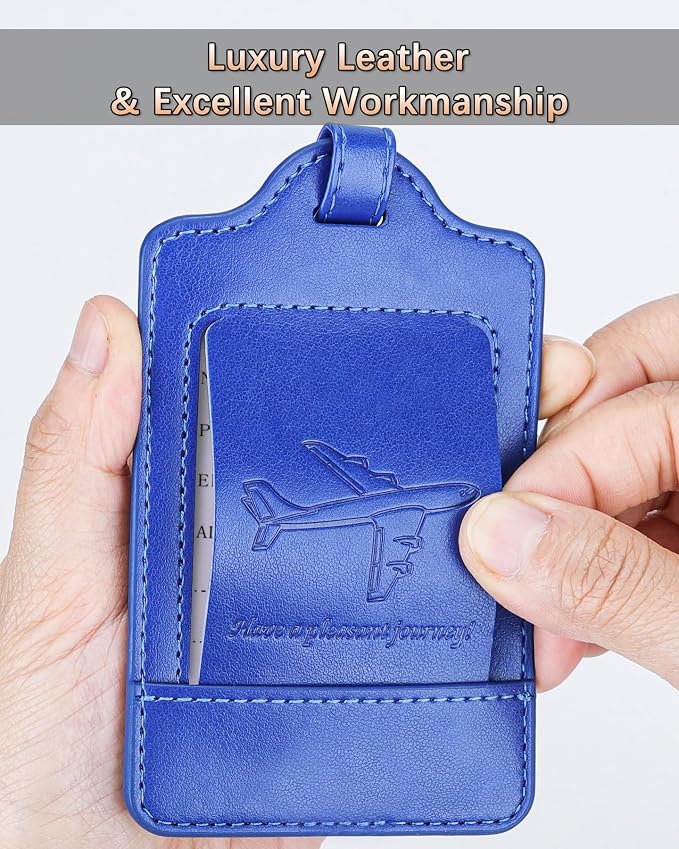 Teskyer Luggage Tags, 3 Pack Premium PU Leather Luggage Tags Privacy Protection - Image 4