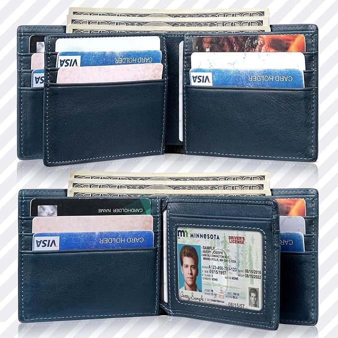 Mens Wallet Bifold Genuine Leather RFID Blocking Wallet - Image 8