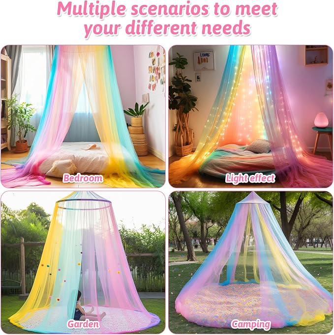 Mosquito Net for Bed, Large White Bed Canopy for Girls, Hanging Bed Net - Image 6