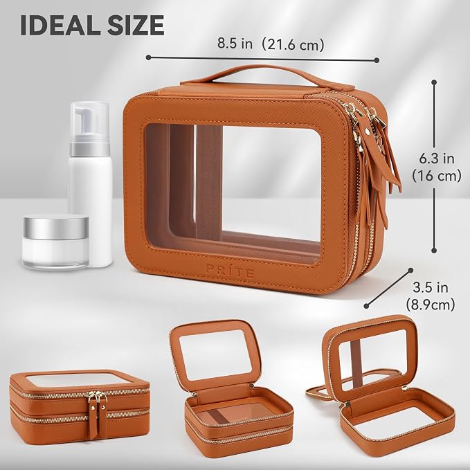 Prite Large Clear Makeup Bag Double Layer Makeup Bag - Image 3