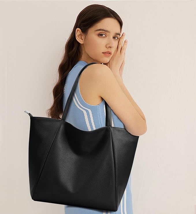 KALIDI Large Tote Bag Vegan Leather Casual Zipper Work Bag Weekender Hobo - Image 2