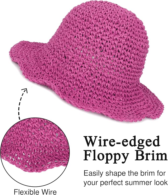 Womens Wide Brim Straw Sun Hat Foldable Floppy Crochet Beach Hat - Image 4