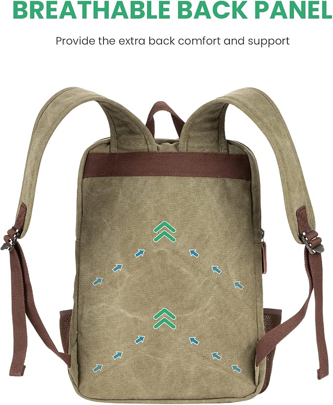 Modoker Vintage Backpack for Men Women, Canvas Bookpack Fits Most 15.6 Inches - Image 5