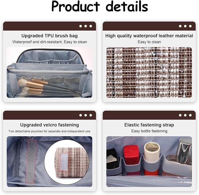 Travel Makeup Bag for Women: Large Capacity Open Flat Make up Bag Set of 3 - Image 4