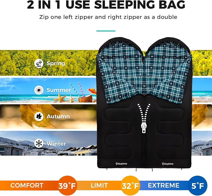 KingCamp Sleeping Bag for Adults, Cold Weather & Warm XL Big and Tall Flannel - Image 7